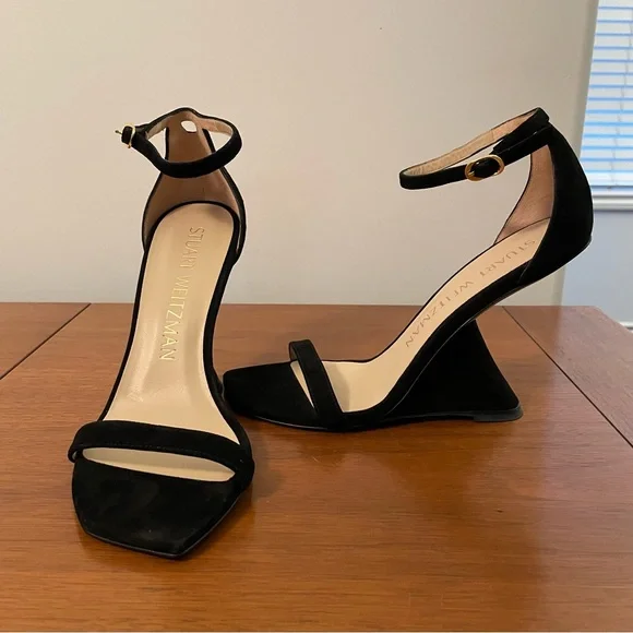 Stuart Weitzman Nudistrebel Sculptural Heel in Black Suede - Size 8 - Picture 3 of 11